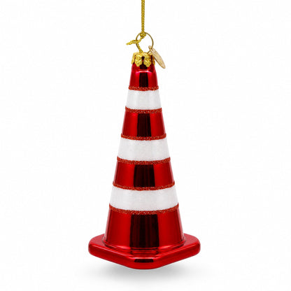 Traffic Cone Glass Christmas Ornament