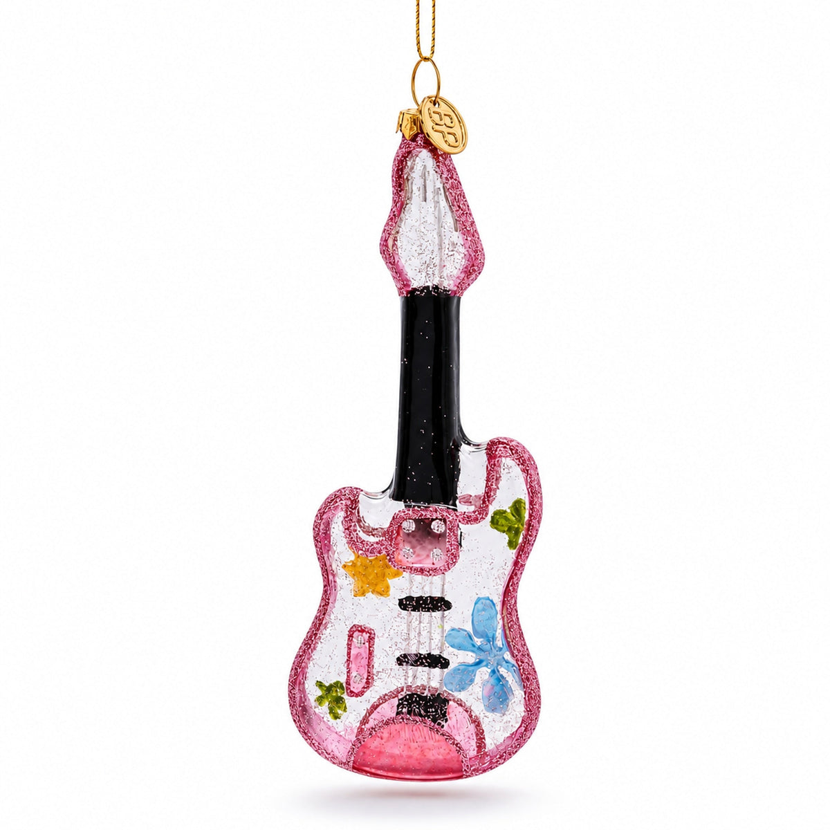 Blossom-Adorned Guitar Glass Christmas Ornament