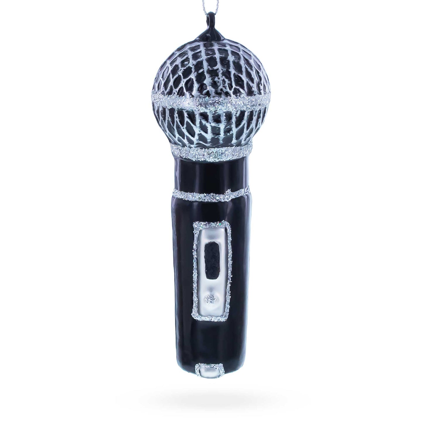 Black Microphone Glass Christmas Ornament