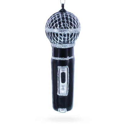 Black Microphone Glass Christmas Ornament