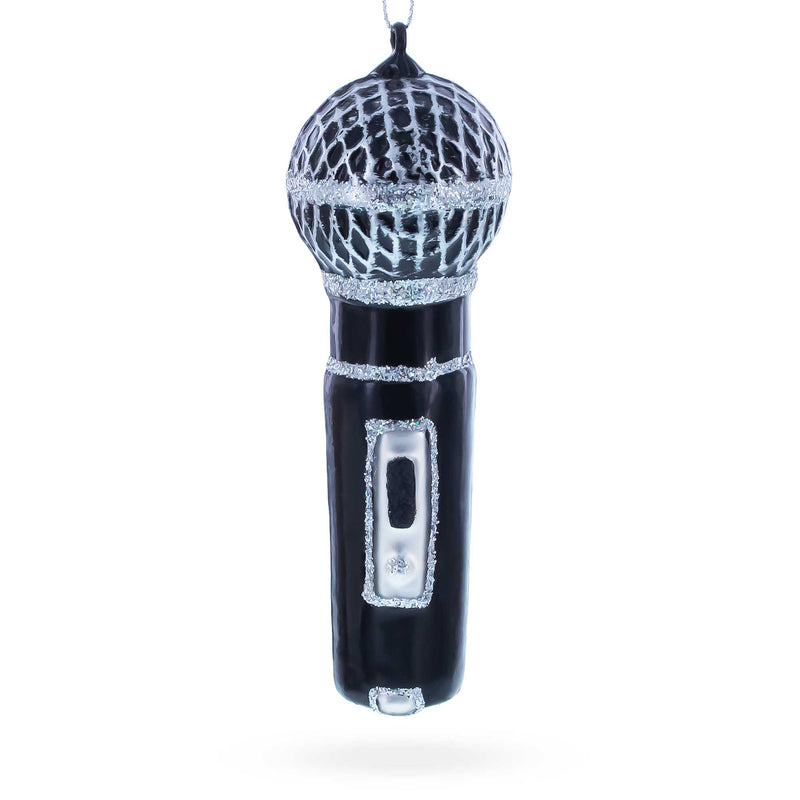 Black Microphone Glass Christmas Ornament