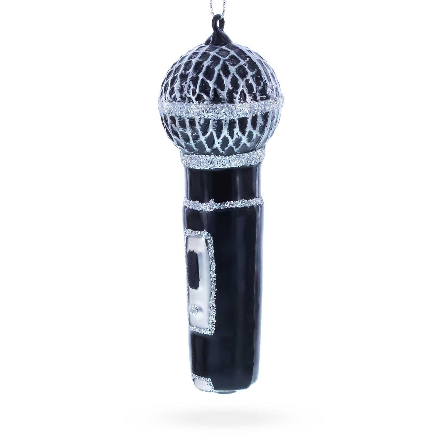 Black Microphone Glass Christmas Ornament