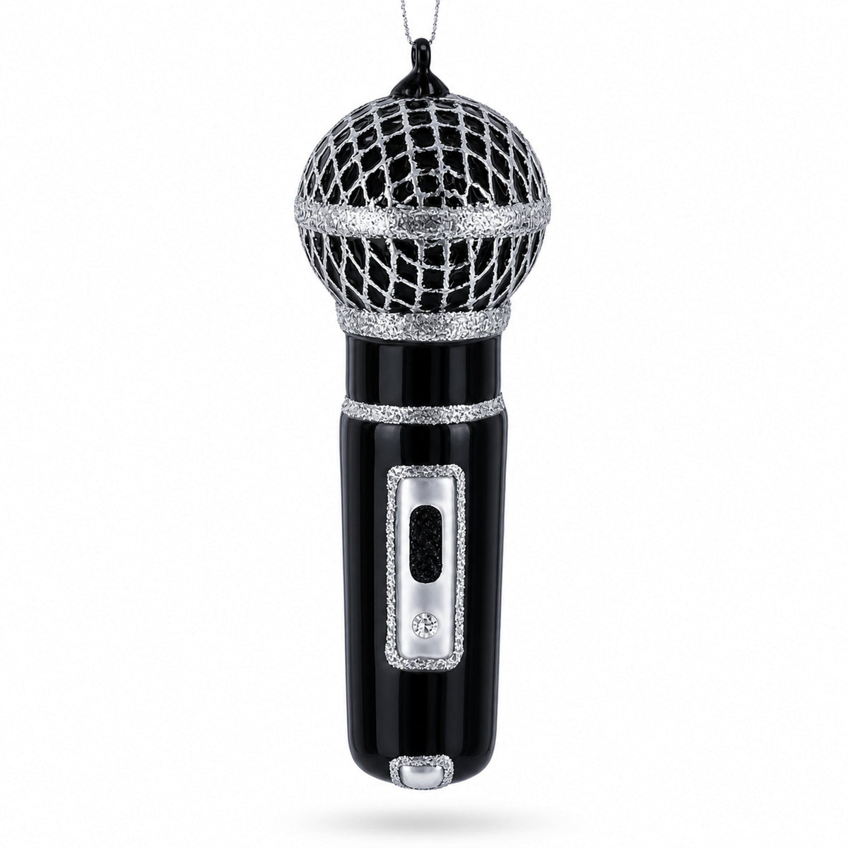 Black Microphone Glass Christmas Ornament