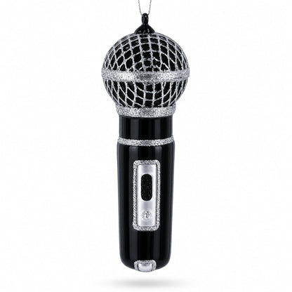 Black Microphone Glass Christmas Ornament