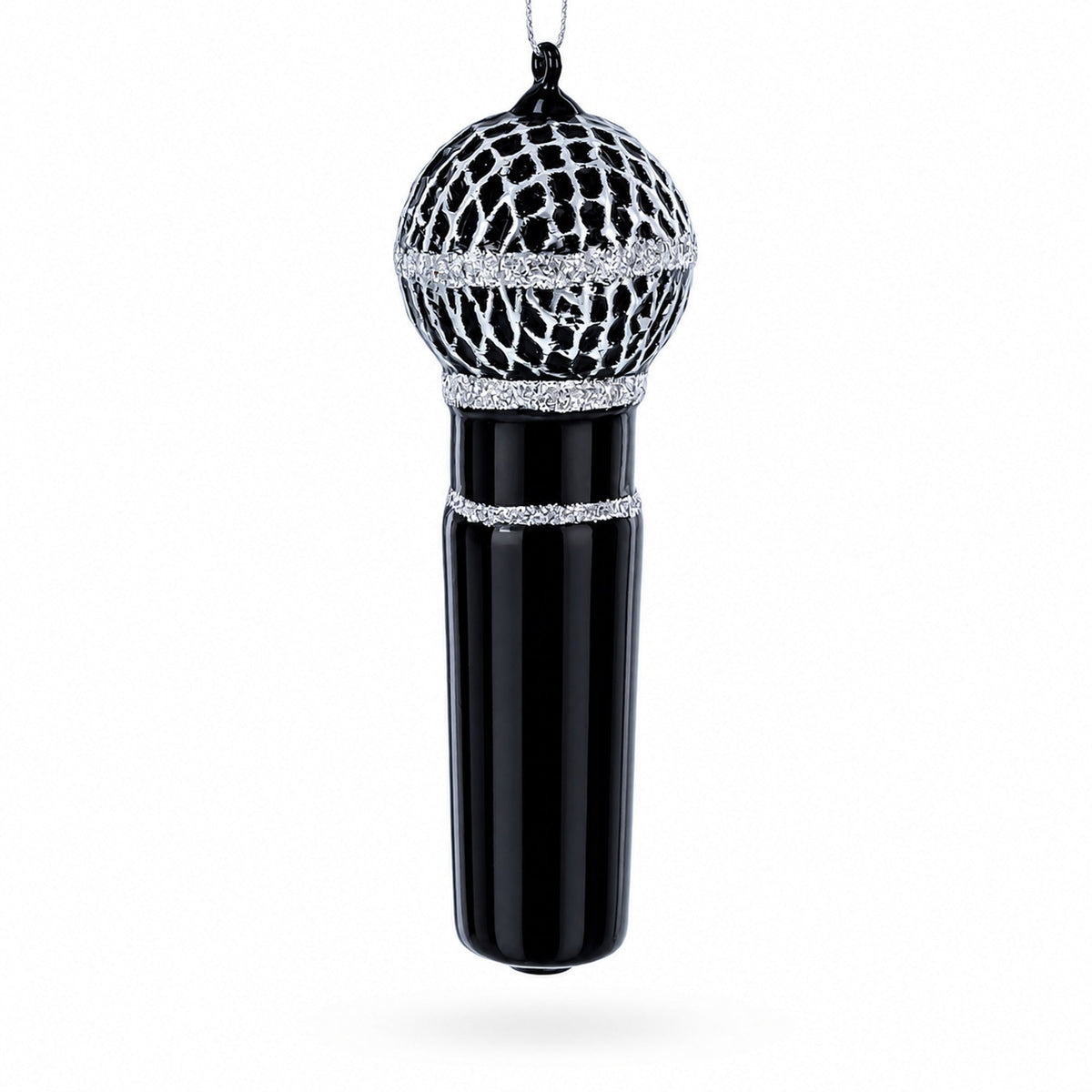 Black Microphone Glass Christmas Ornament
