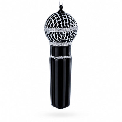 Black Microphone Glass Christmas Ornament