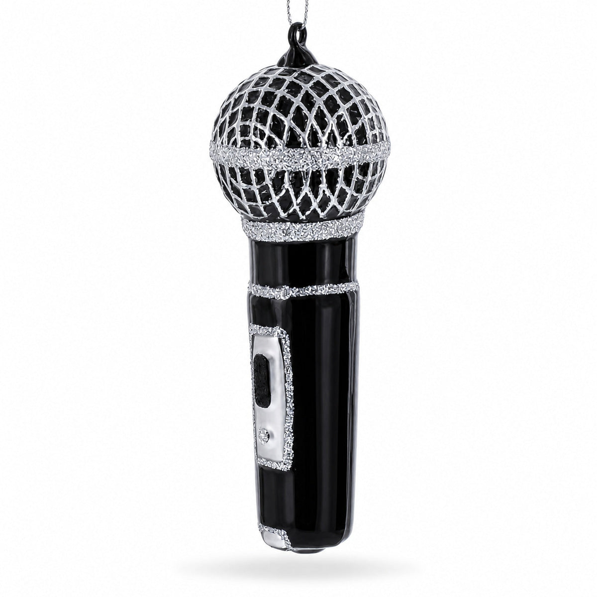 Black Microphone Glass Christmas Ornament