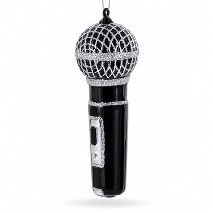 Black Microphone Glass Christmas Ornament