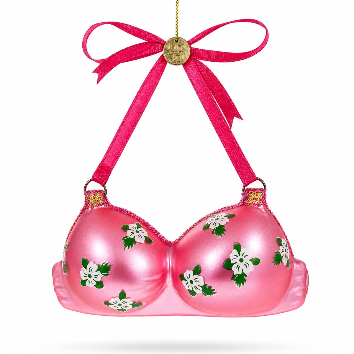 Pink Bra Glass Christmas Ornament