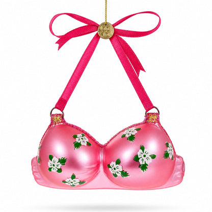 Pink Bra Glass Christmas Ornament