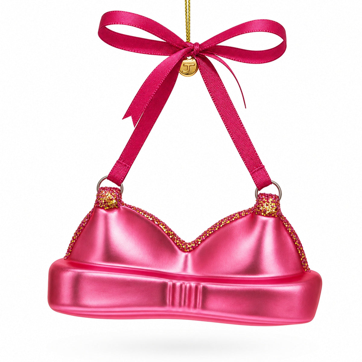 Pink Bra Glass Christmas Ornament