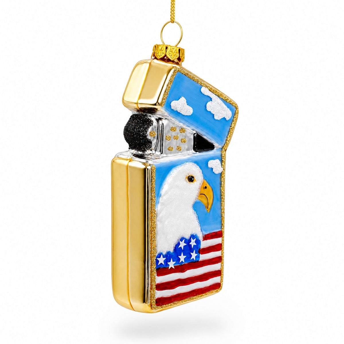 Lighter with USA Flag and Eagle Glass Christmas Ornament