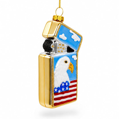 Lighter with USA Flag and Eagle Glass Christmas Ornament