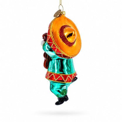 Mariachi Chihuahua Guitarist Glass Christmas Ornament
