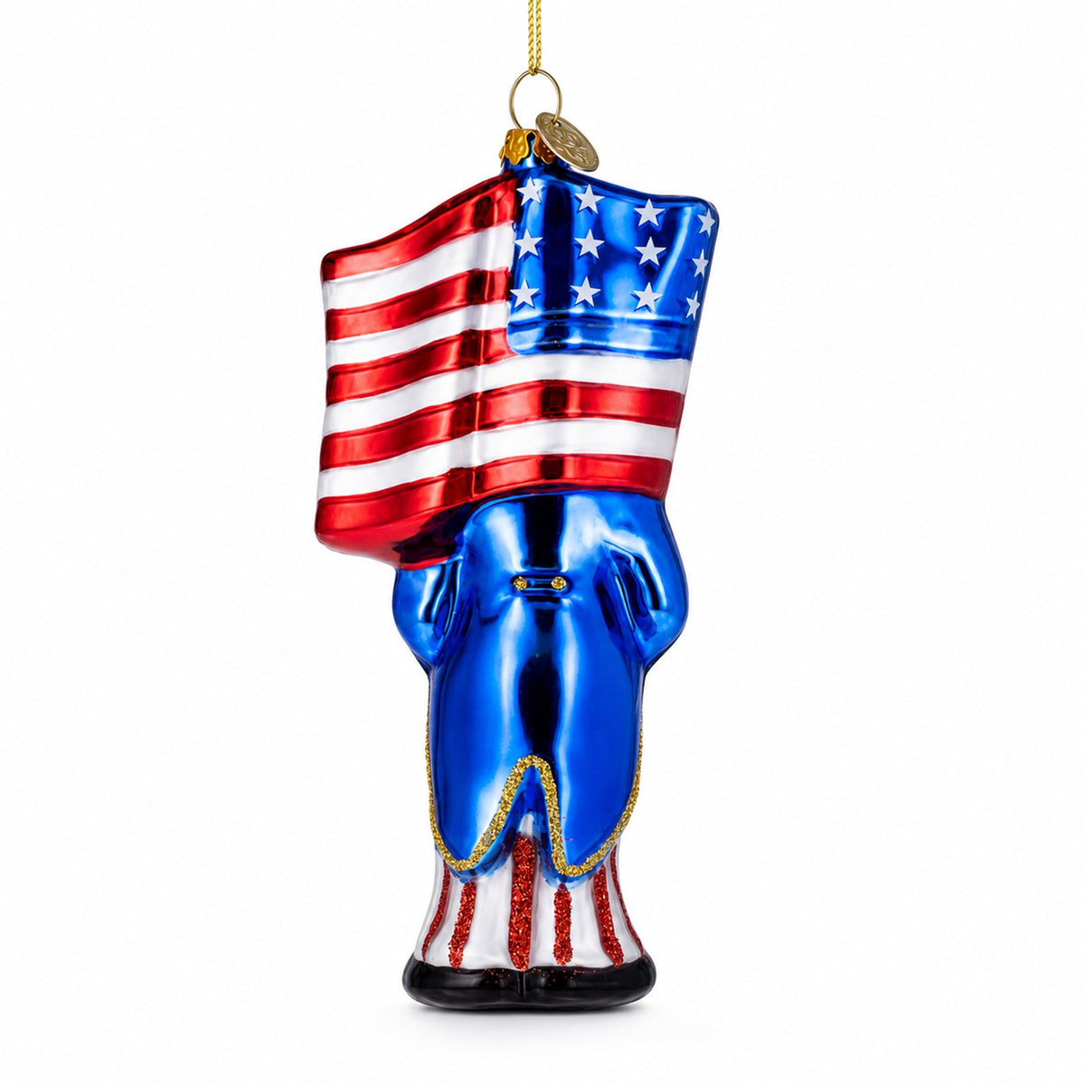 Uncle Sam Santa Holding USA Flag Glass Christmas Ornament