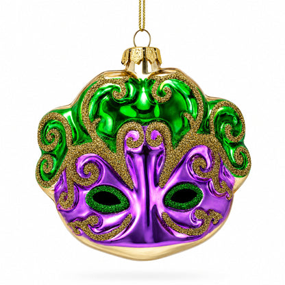 Purple Mask Glass Christmas Ornament