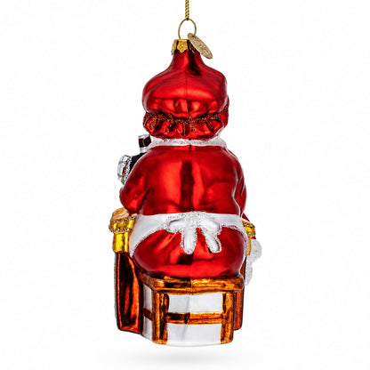 Mrs. Claus and Sewing Machine Glass Christmas Ornament