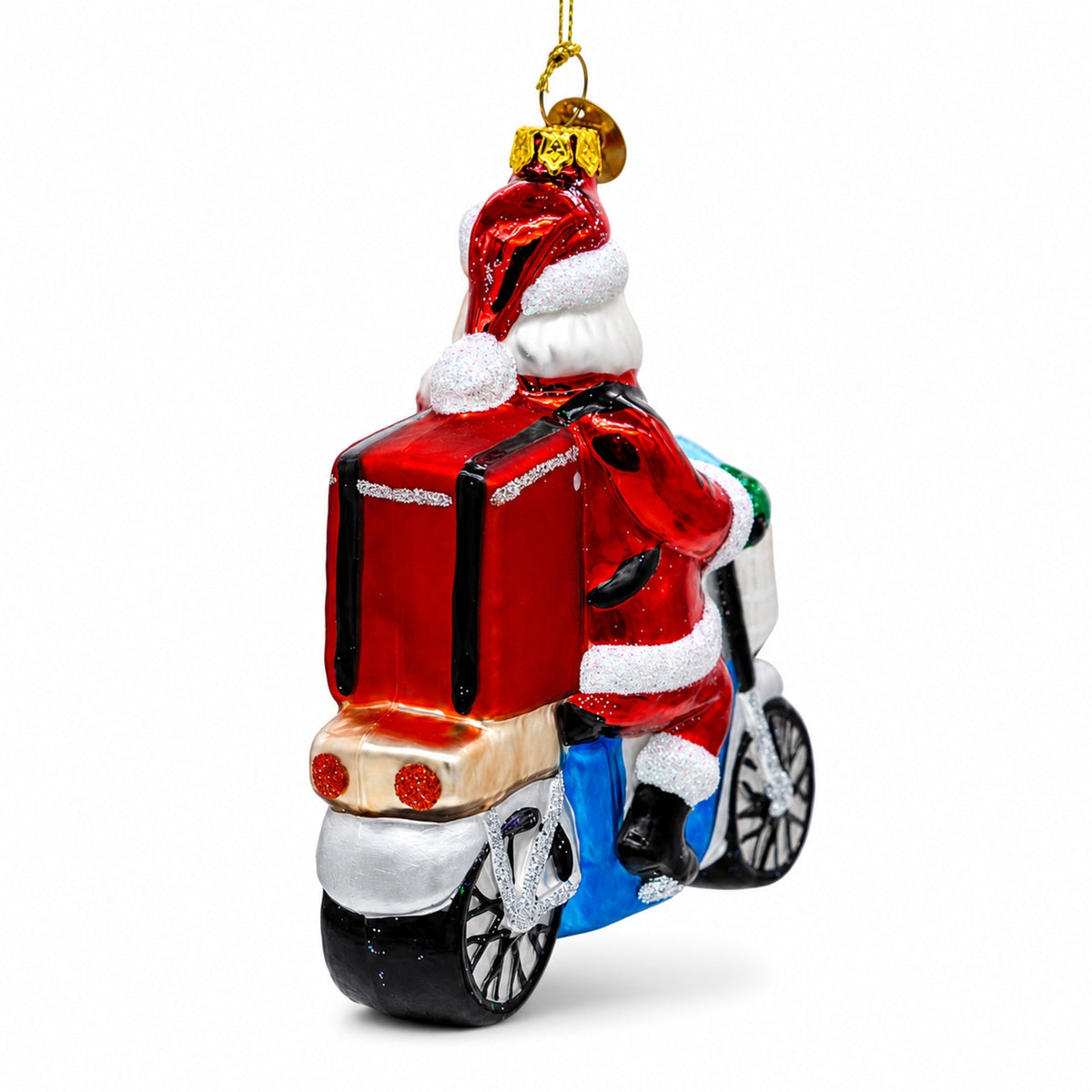 Santa Food Delivery on Scooter Glass Christmas Ornament