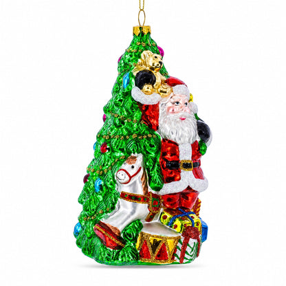 Santa’s Toyland Under the Tree Glass Christmas Ornament