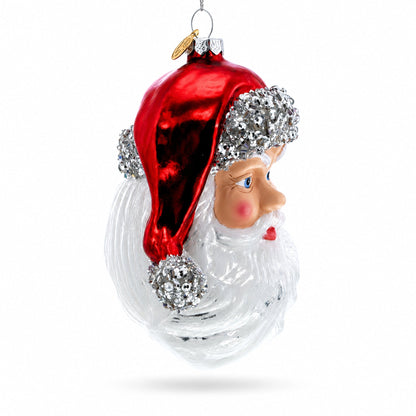 Santa Head Glass Christmas Ornament