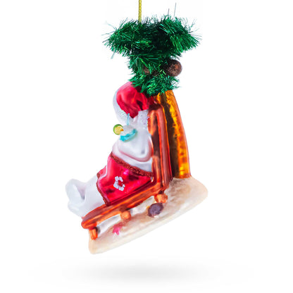 Tropical Snowman on the Beach Exotic Glass Christmas Ornament