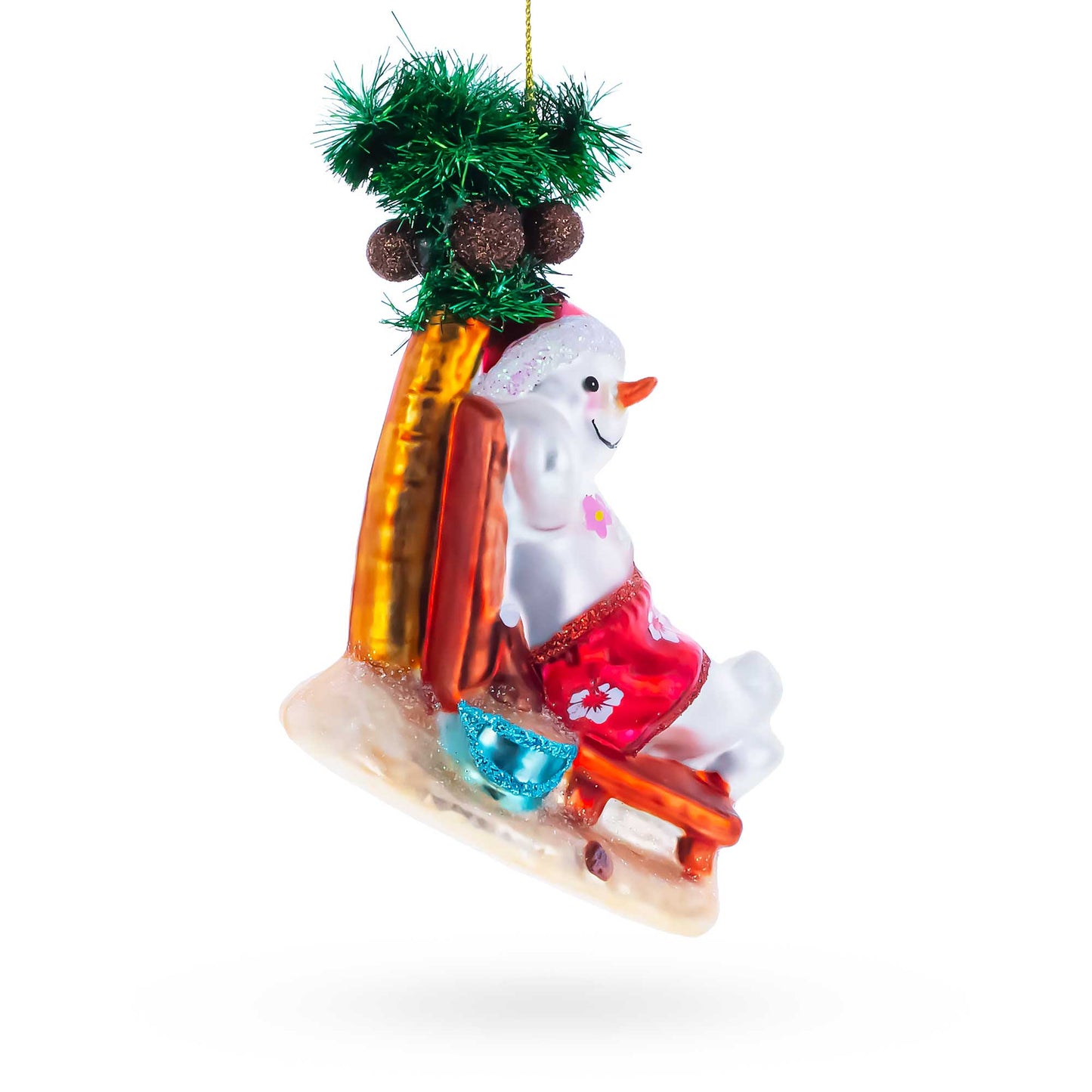 Tropical Snowman on the Beach Exotic Glass Christmas Ornament