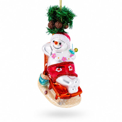 Tropical Snowman on the Beach Exotic Glass Christmas Ornament
