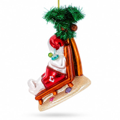 Tropical Snowman on the Beach Exotic Glass Christmas Ornament