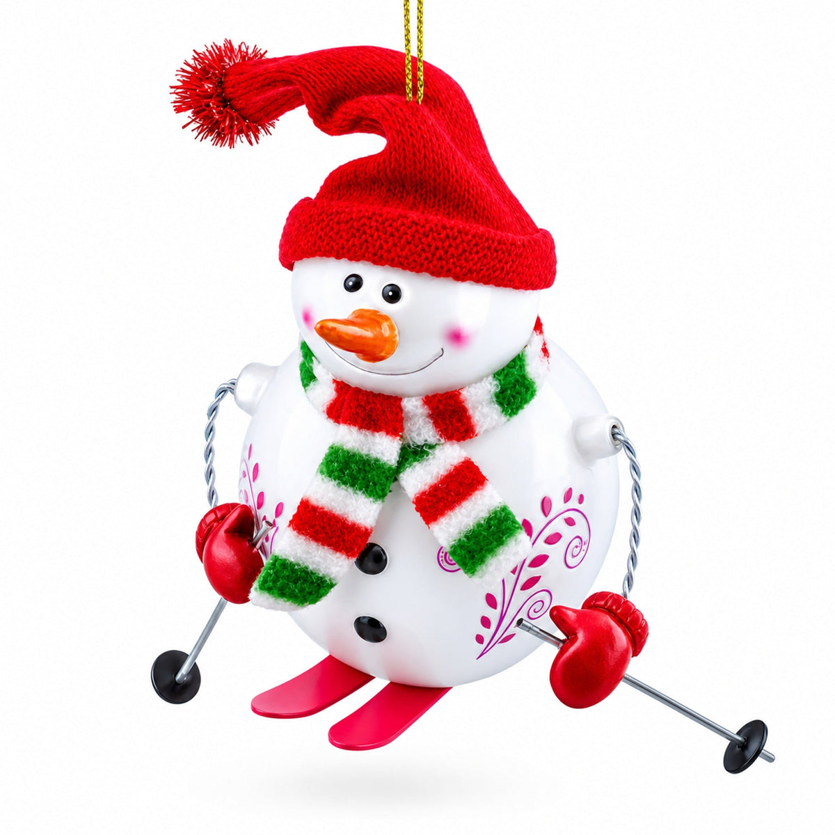 Snowman Skiing Glass Christmas Ornament