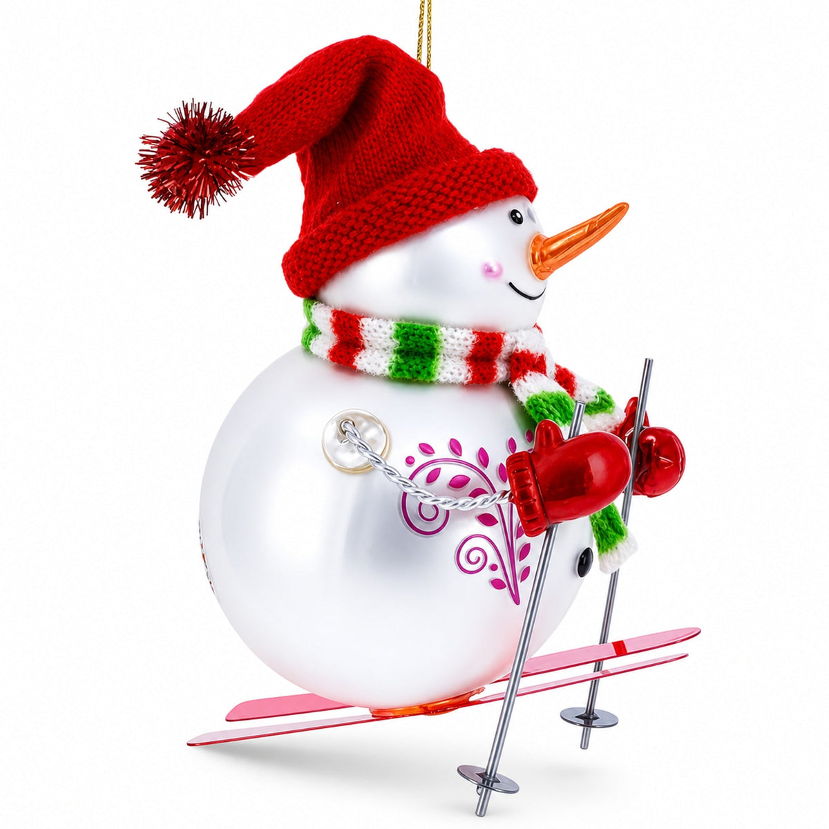 Snowman Skiing Glass Christmas Ornament