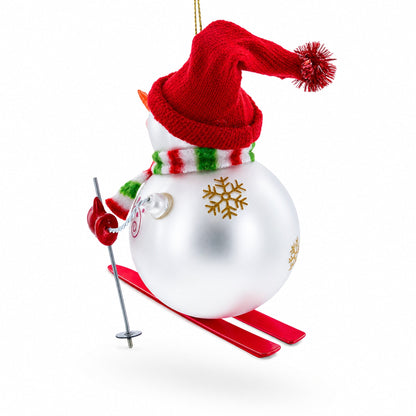 Snowman Skiing Glass Christmas Ornament