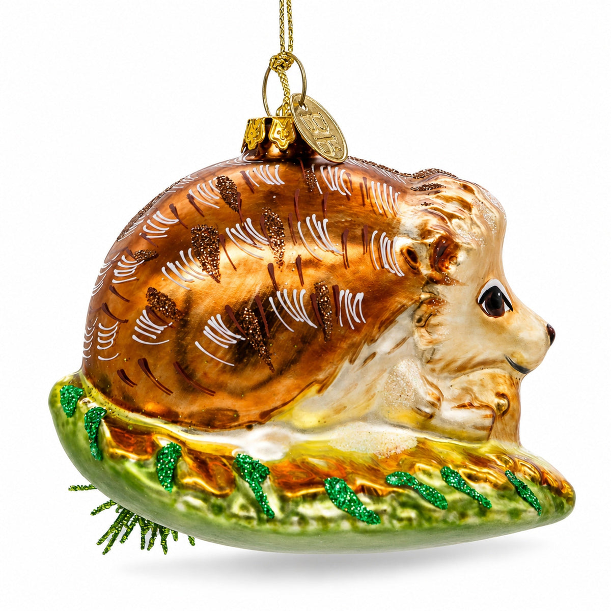 Hedgehog on Grass Glass Christmas Ornament