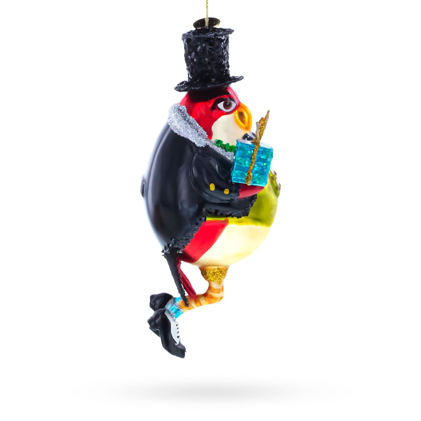 Penguin in Black Hat Glass Christmas Ornament