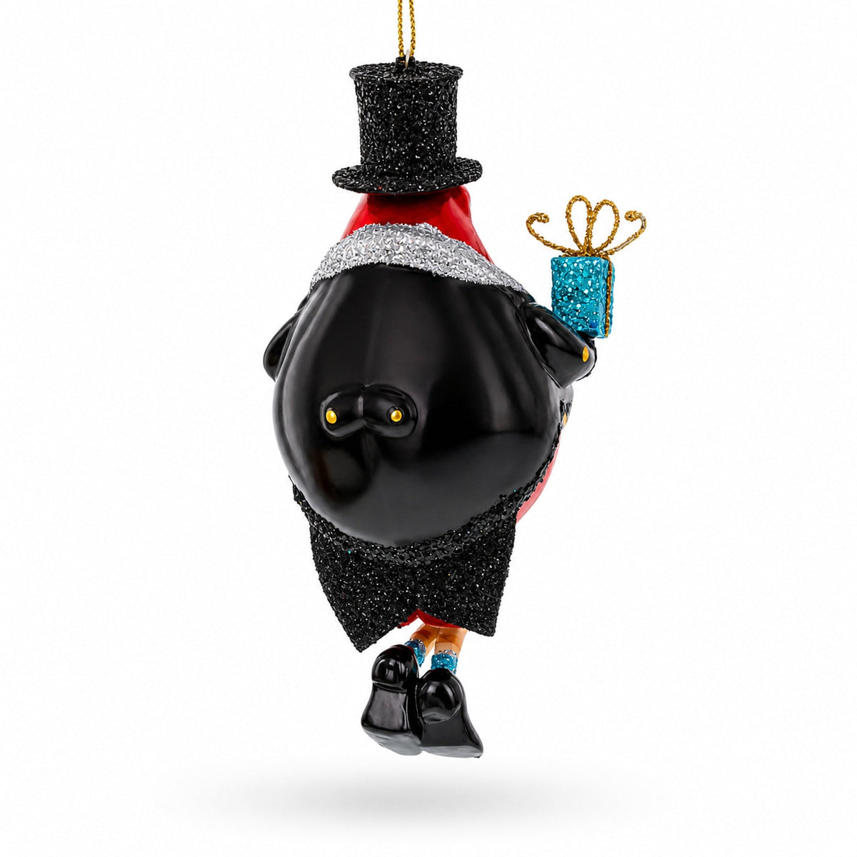 Penguin in Black Hat Glass Christmas Ornament
