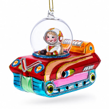 Astronaut in Space Vehicle Glass Christmas Ornament