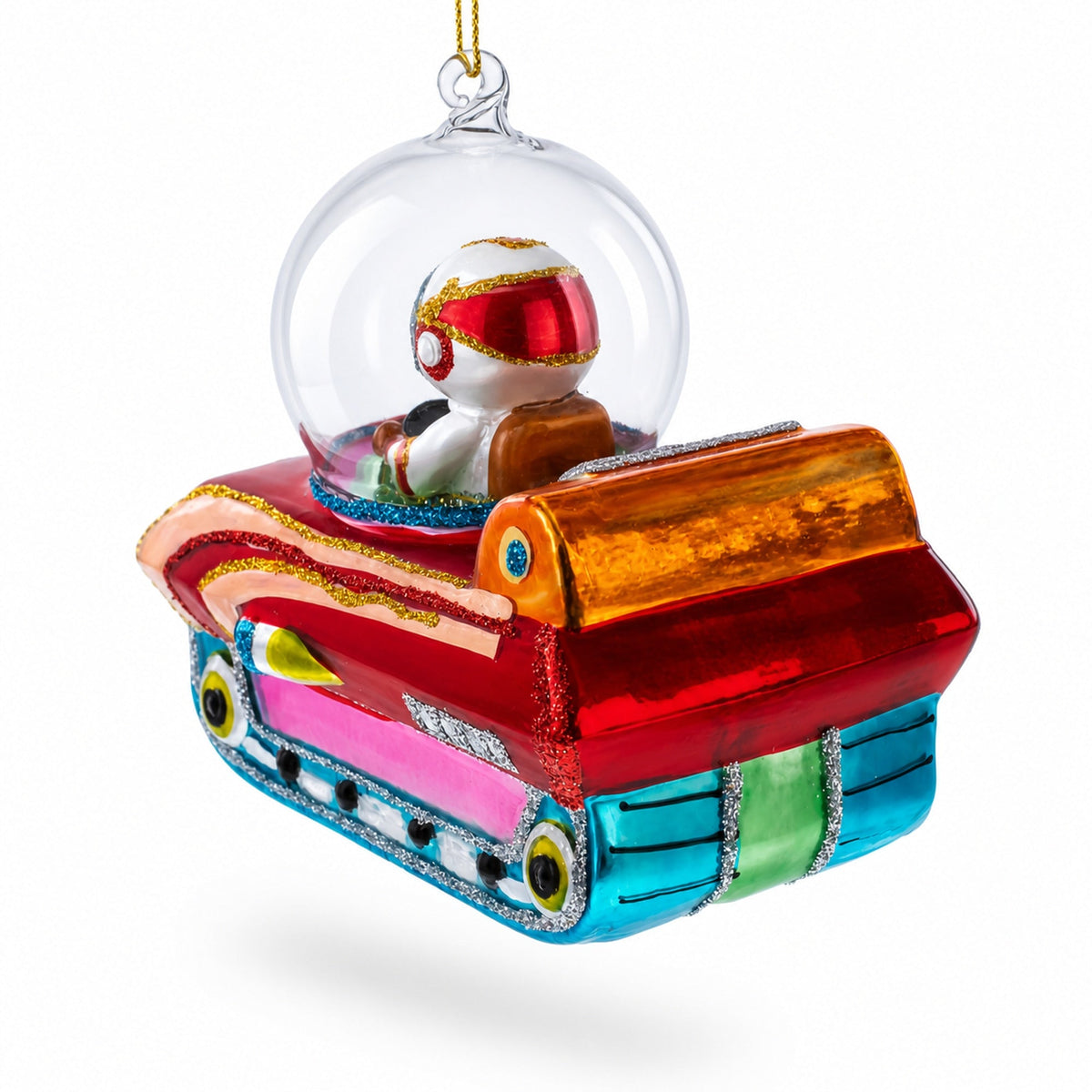 Astronaut in Space Vehicle Glass Christmas Ornament