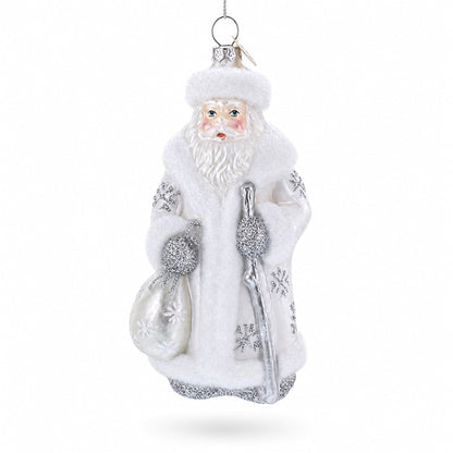 Santa in Elegant White Glass Christmas Ornament