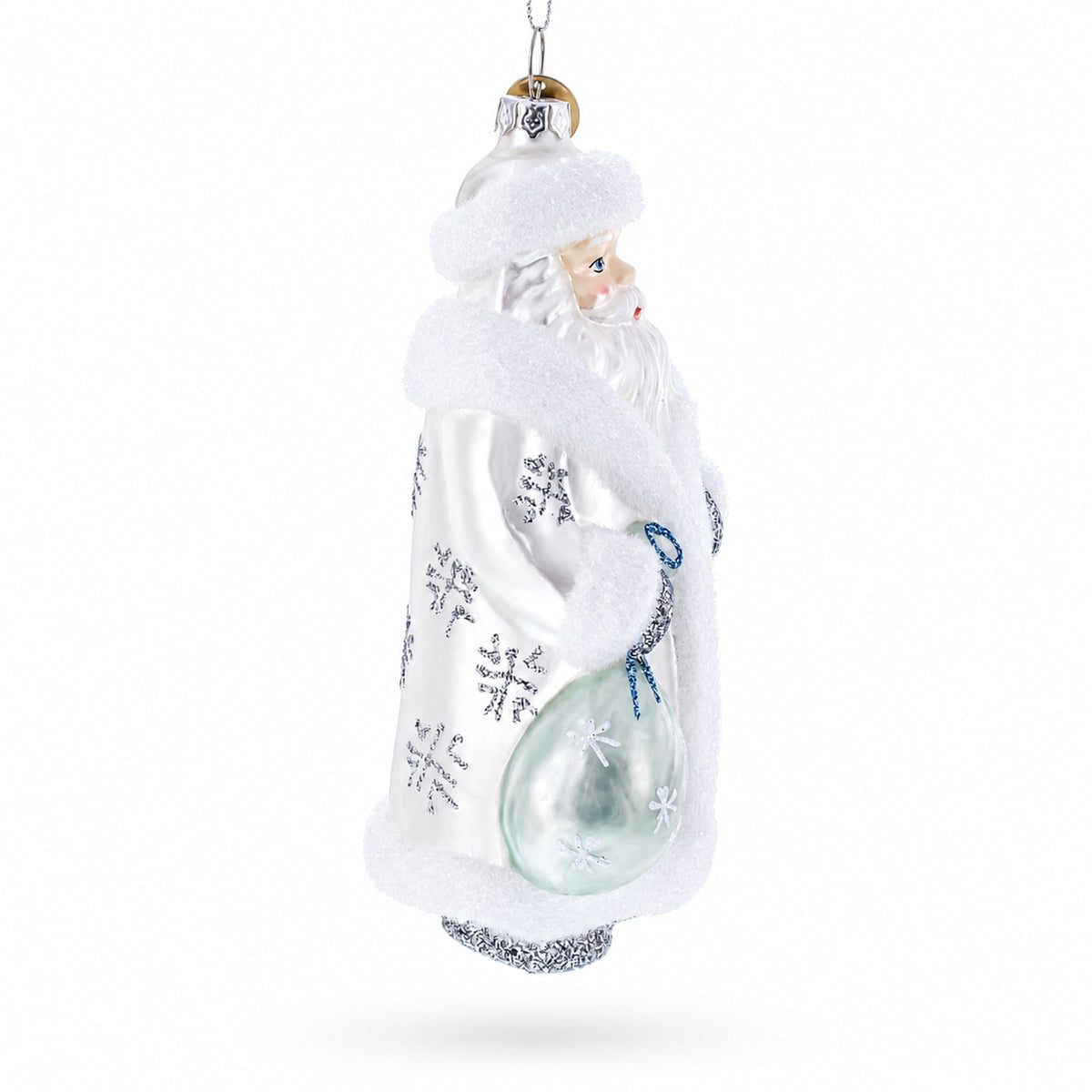 Santa in Elegant White Glass Christmas Ornament