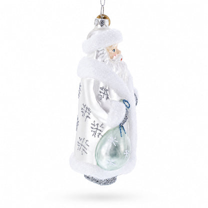 Santa in Elegant White Glass Christmas Ornament