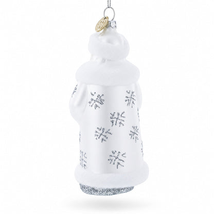Santa in Elegant White Glass Christmas Ornament