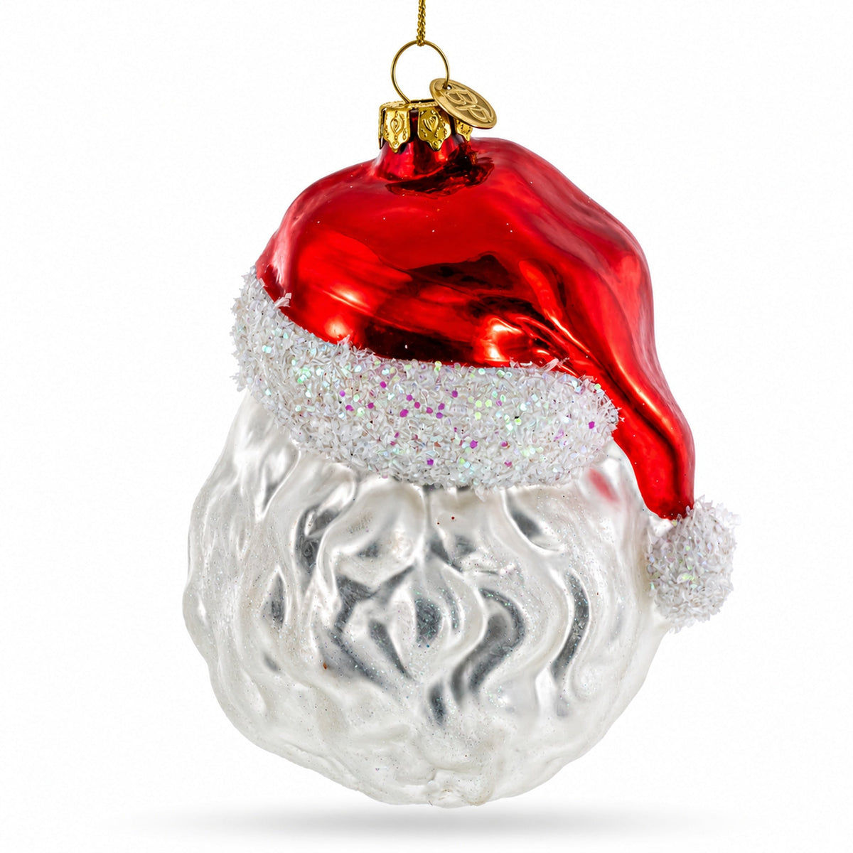 Santa Head with Mistletoe Glass Christmas Ornament