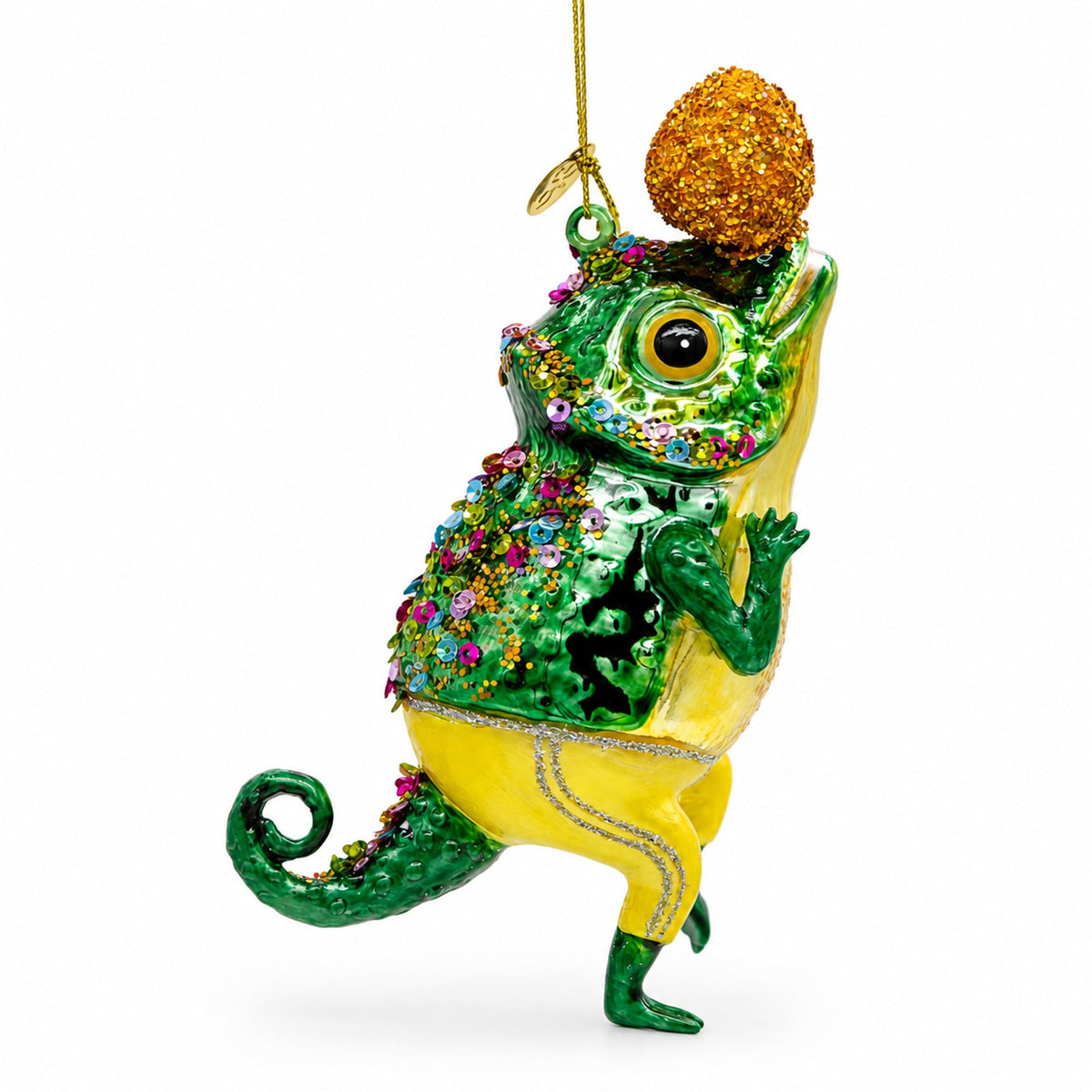 Chameleon Lizard Glass Christmas Ornament