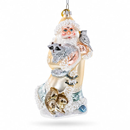 Woodland Santa with Forest Friends Glass Christmas Ornament