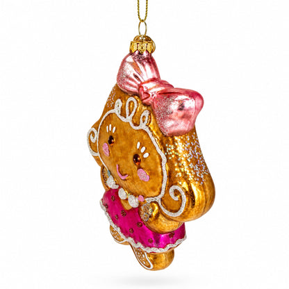 Gingerbread Girl Glass Christmas Ornament