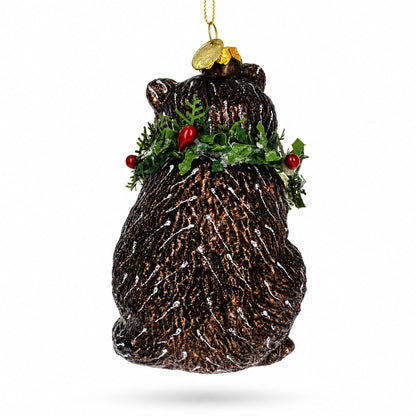Racoon with Wreath Glass Christmas Ornament