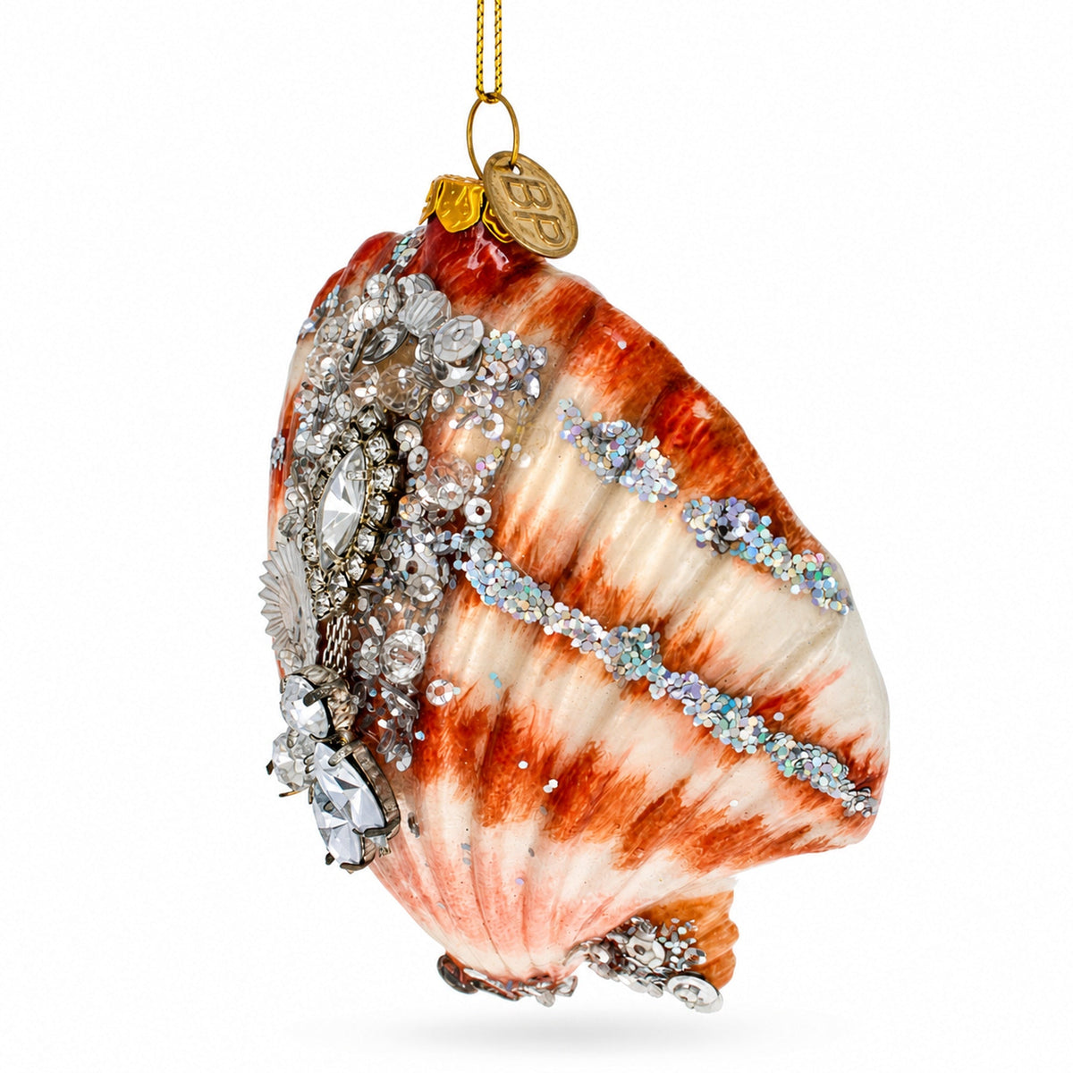 Sparkling Seashells Glass Christmas Ornament