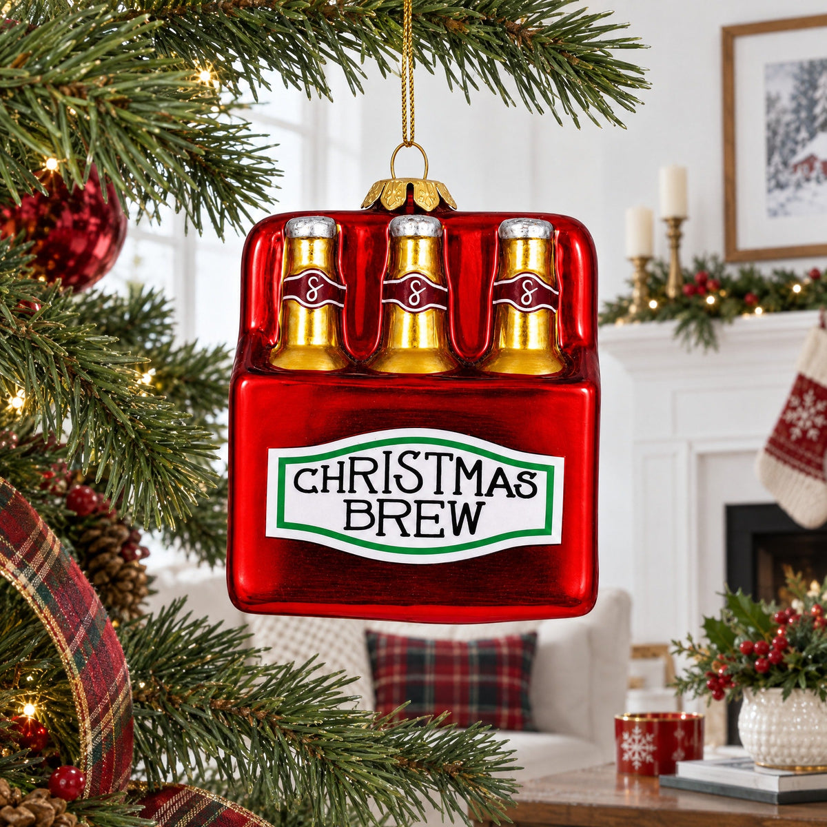 Festive Christmas Brew Beer Glass Christmas Ornament