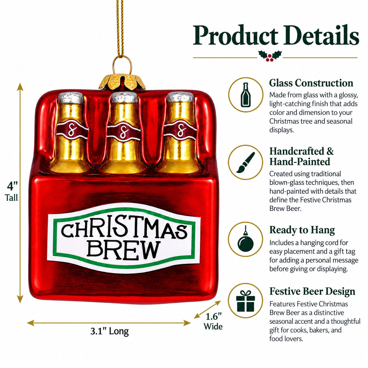 Festive Christmas Brew Beer Glass Christmas Ornament