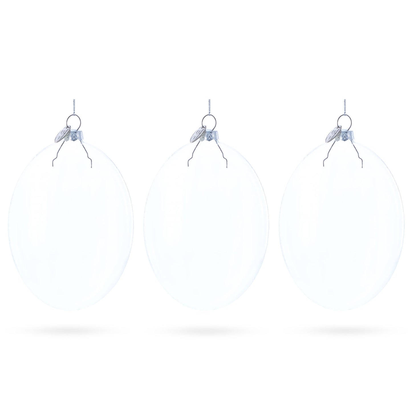 Set of 3 Oval Flat Discs Clear Glass Christmas Ornament, 5 Inches (127 mm)