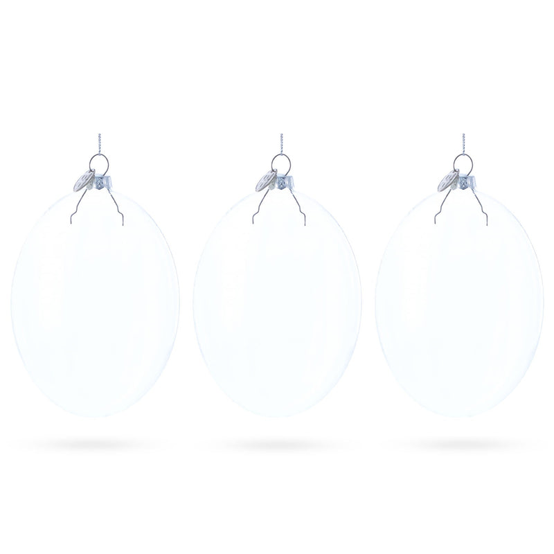 Set of 3 Oval Flat Discs Clear Glass Christmas Ornament, 5 Inches (127 mm)